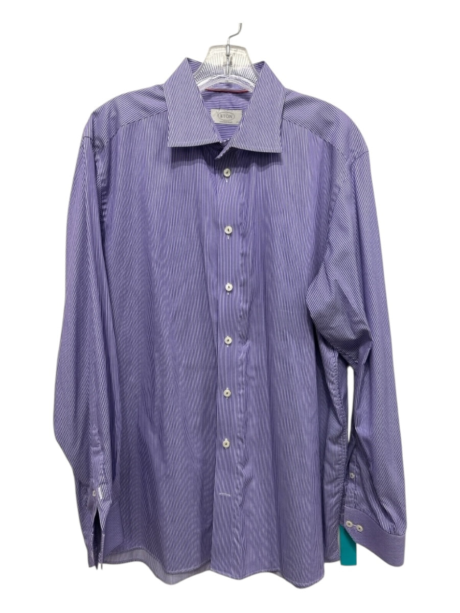 Eton Size 17.5 Purple & White Cotton Striped Button Down Men's Long Sleeve Shirt