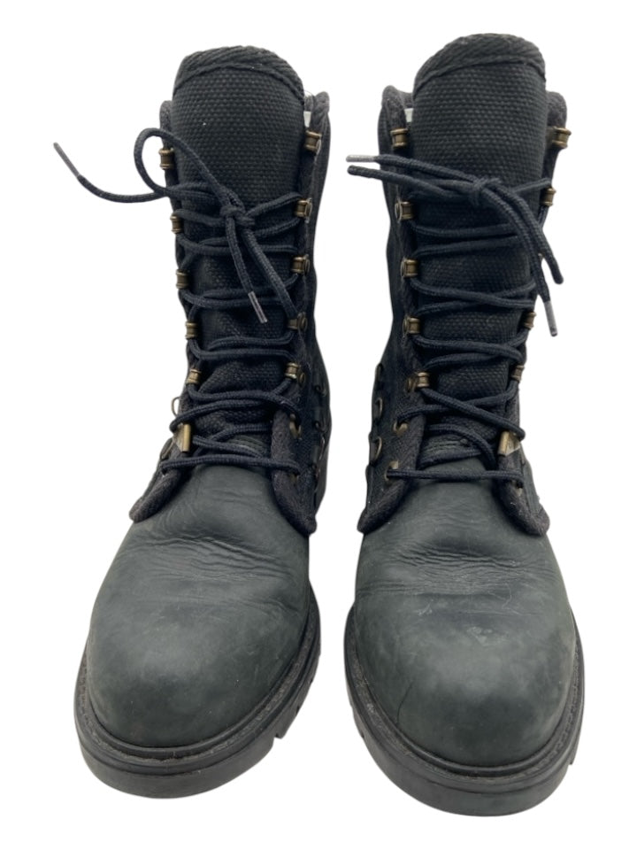 Havana Joe Shoe Size 9.5 Faded Black Leather & Textile Lace Up Almond Toe Boots