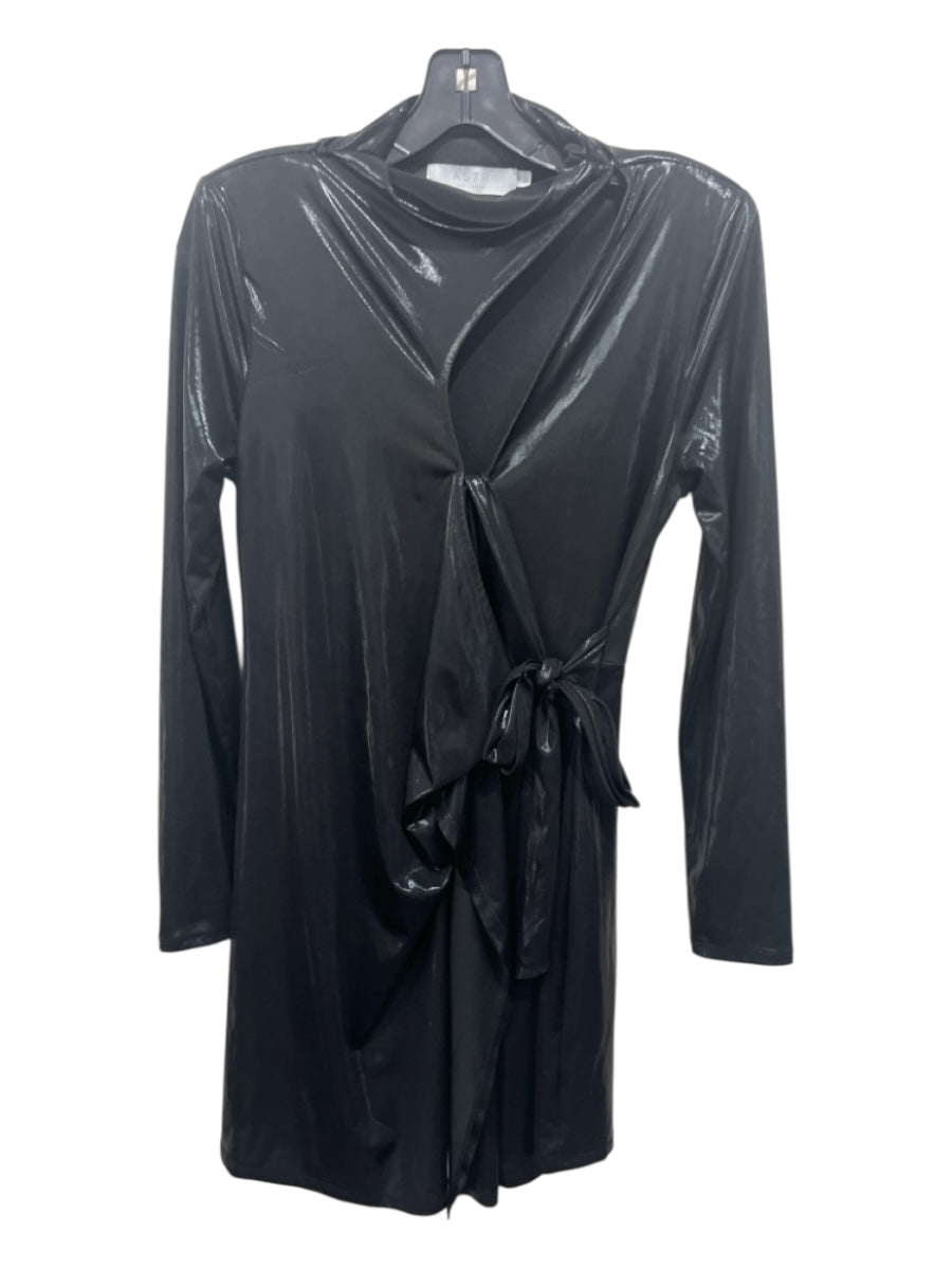 ASTR Size Medium Black Polyester Long Sleeve Liquid Cutout Turtle Neck Dress