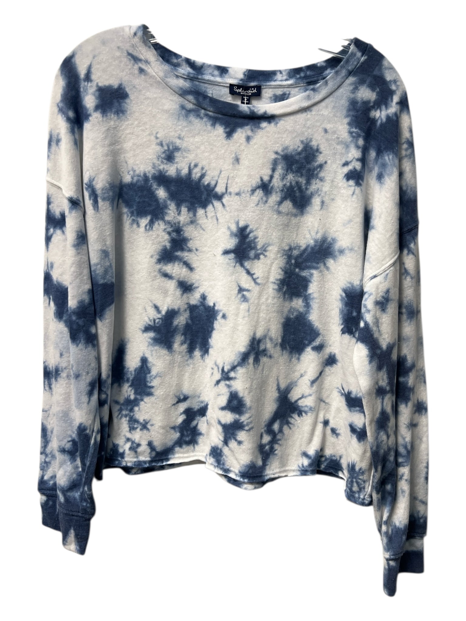 Splendid Size M Blue & White Polyester Blend Raw Hem Long Sleeve Tie Dye Top