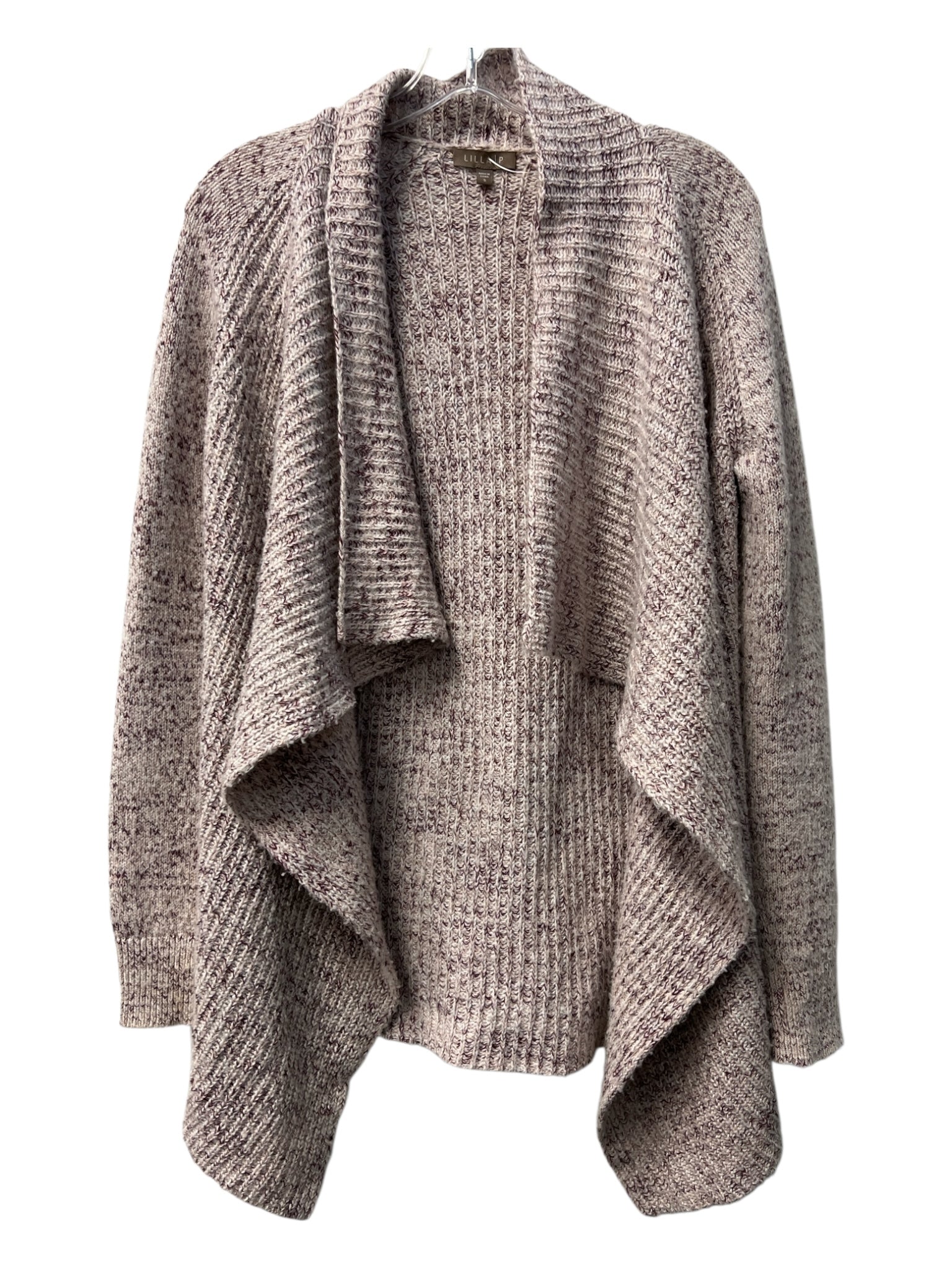 Lilla P Size S Maroon & White Cotton Blend Ribbed Knit Open Front Sweater