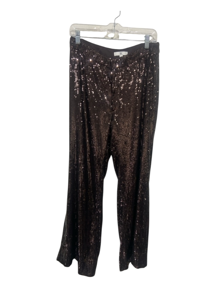Banana Republic Size 8 Brown Sequined Mid Rise Zip & Hook Wide Leg Pants