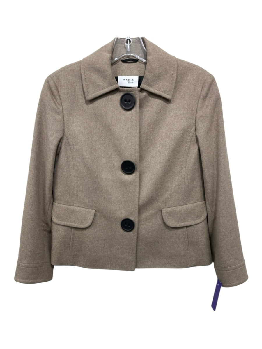 Akris Punto Size 4 Taupe Wool & Angora big buttons Flap Pocket Jacket