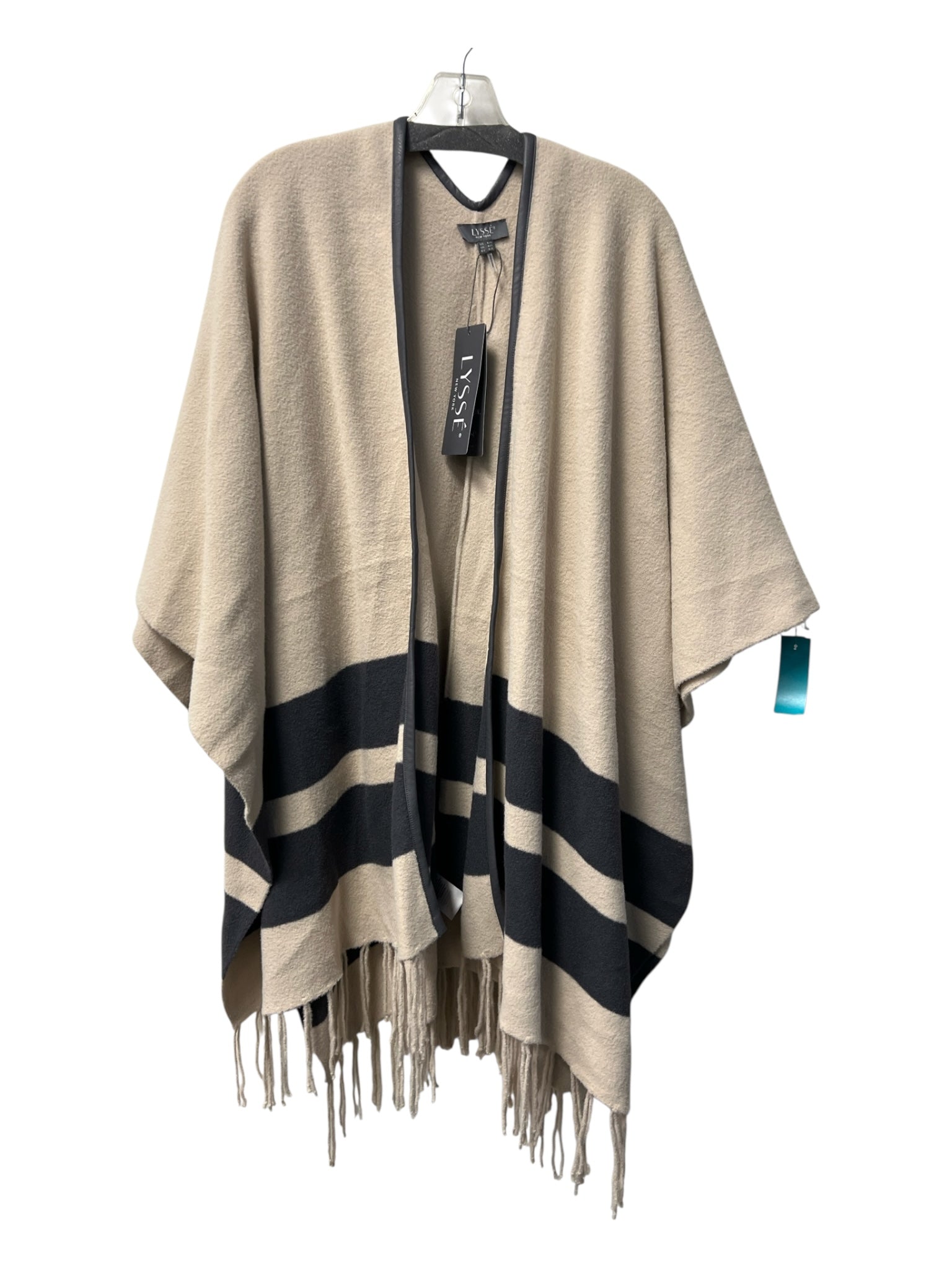 Lysse Creme & Gray Nylon Reversable Striped Leather Trim Poncho