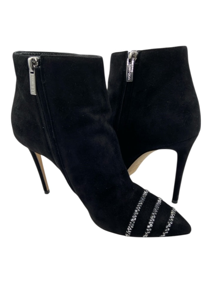 Jimmy Choo Shoe Size 38 Black & Silver Suede Upper Crystal Solid Pump Booties