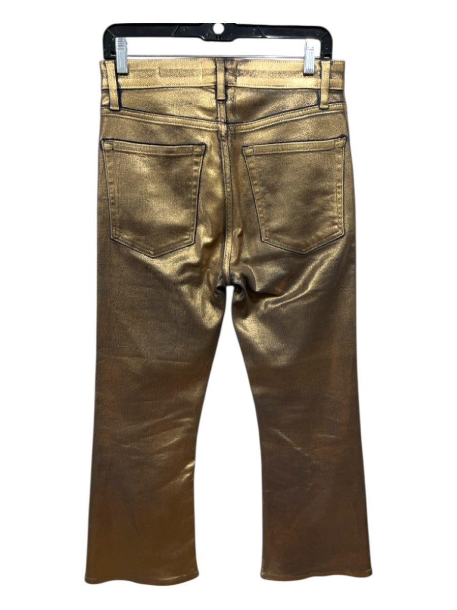 Frame Size 29 Gold Cotton & Modal Metallic zip fly Coated Jeans