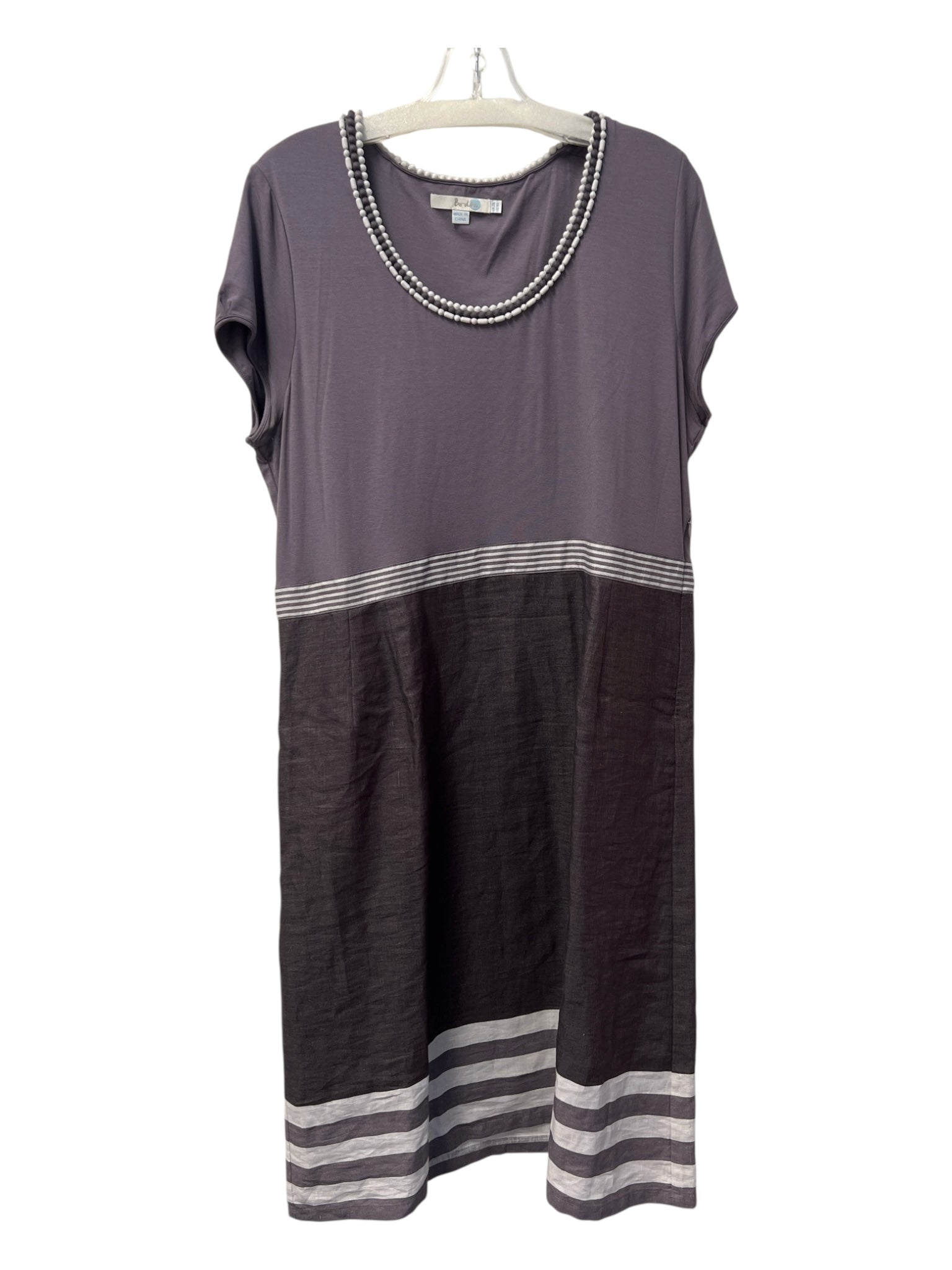 Boden Size 16 Slate Gray Viscose Round Neck Short Sleeve Beaded Collar Dress