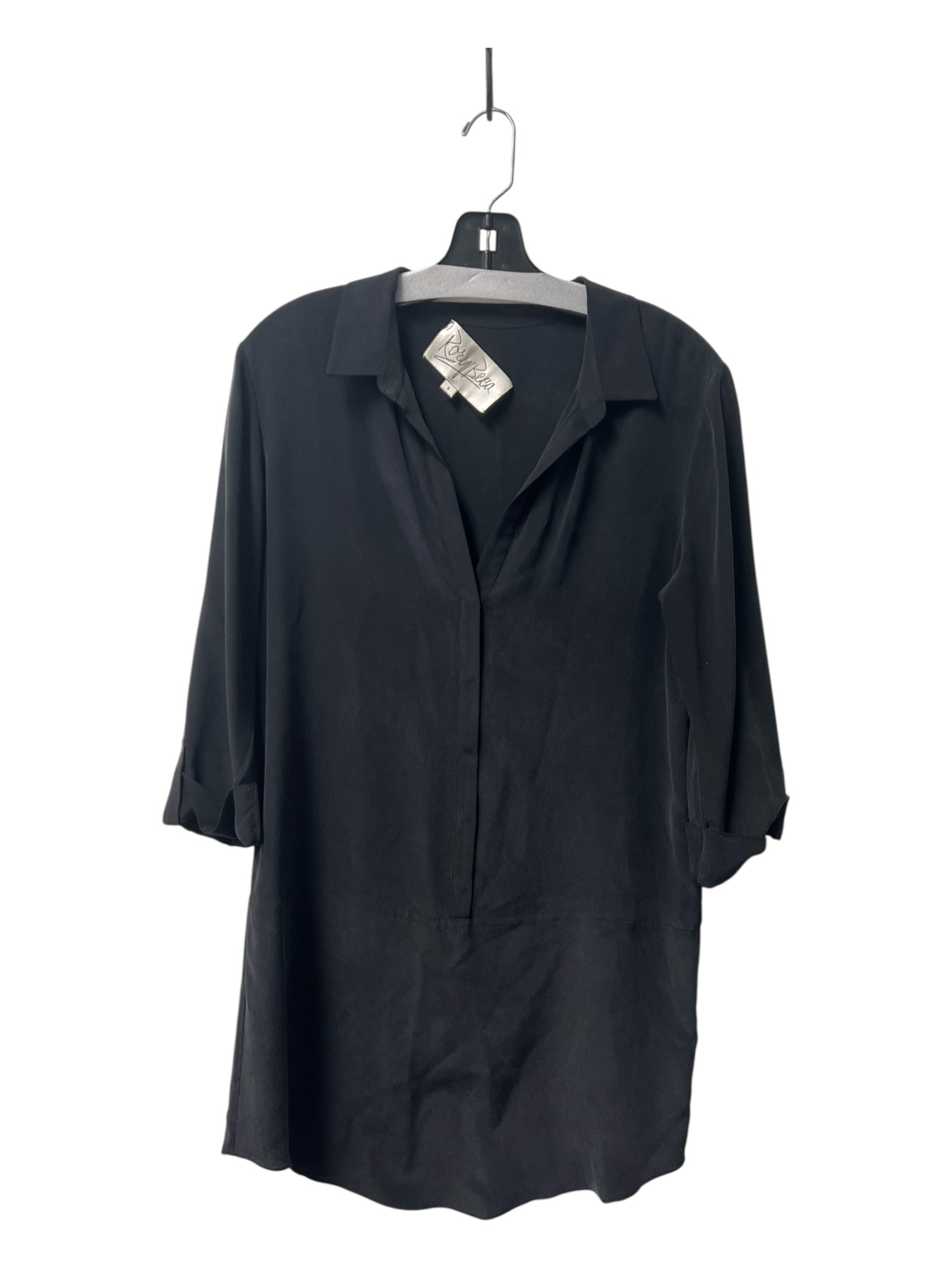 Rory Beca Size S Black Silk Collared V Neck 3/4 Sleeve Pullover Dress