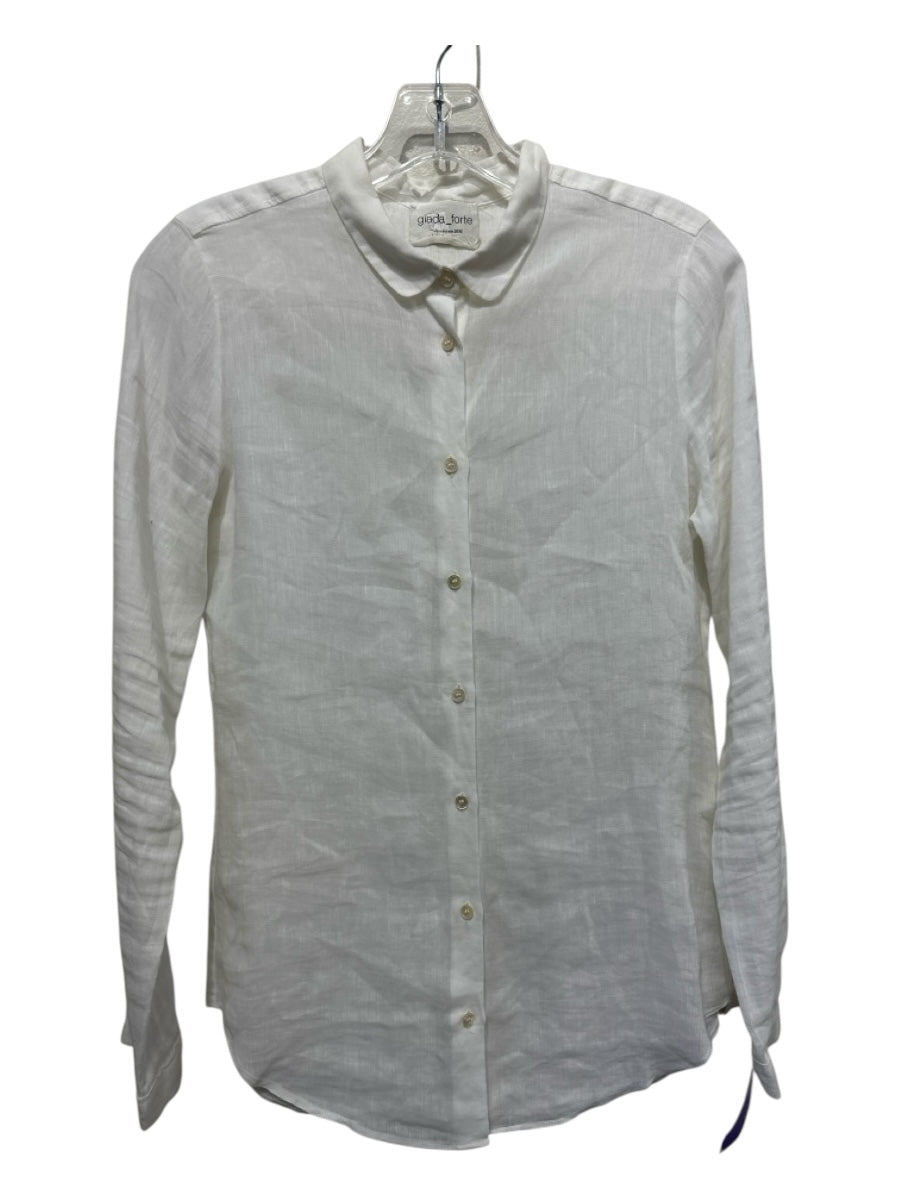 Giada Forte Size 0 White Linen Blend Collar Semi Sheer Button Up Long Sleeve Top