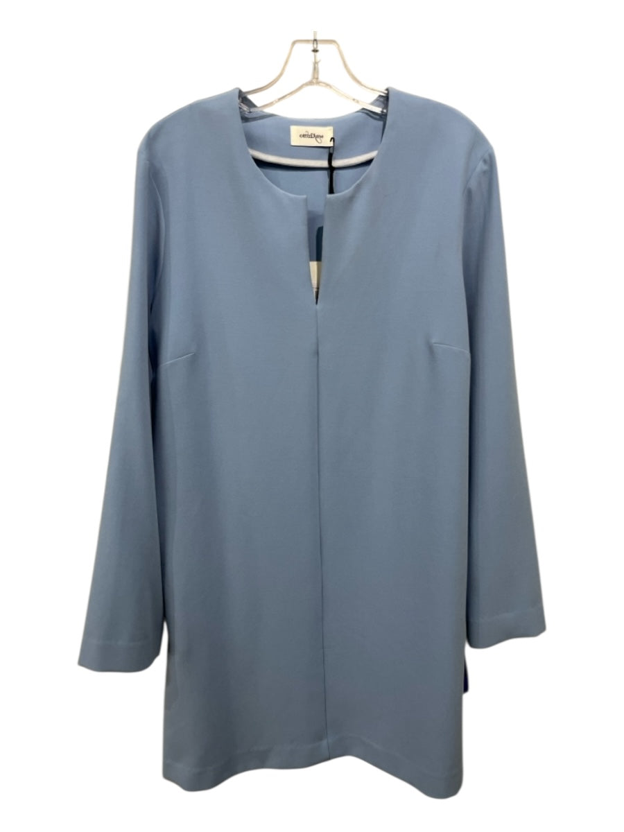 Ottod'Ame Size 44 Light Blue Polyester & Viscose Long Sleeve Slit V Neck Dress