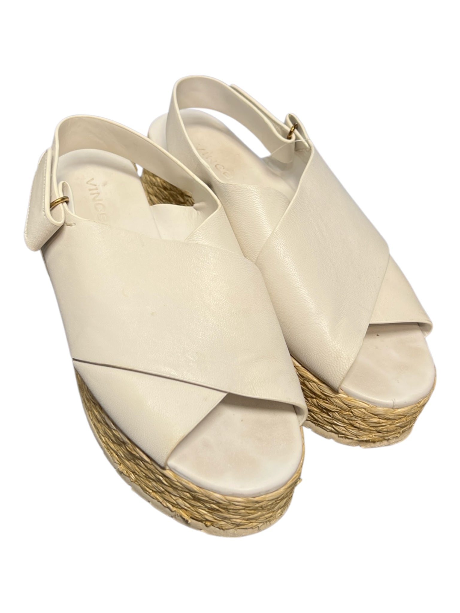 Vince Shoe Size 6.5 White Leather Upper Open Almond Toe Cross Over Shoes