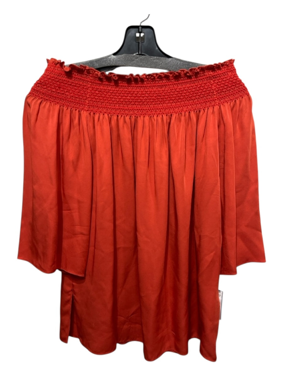 Theory Size P Orange Silk Smocked Neckline short sleeve Top