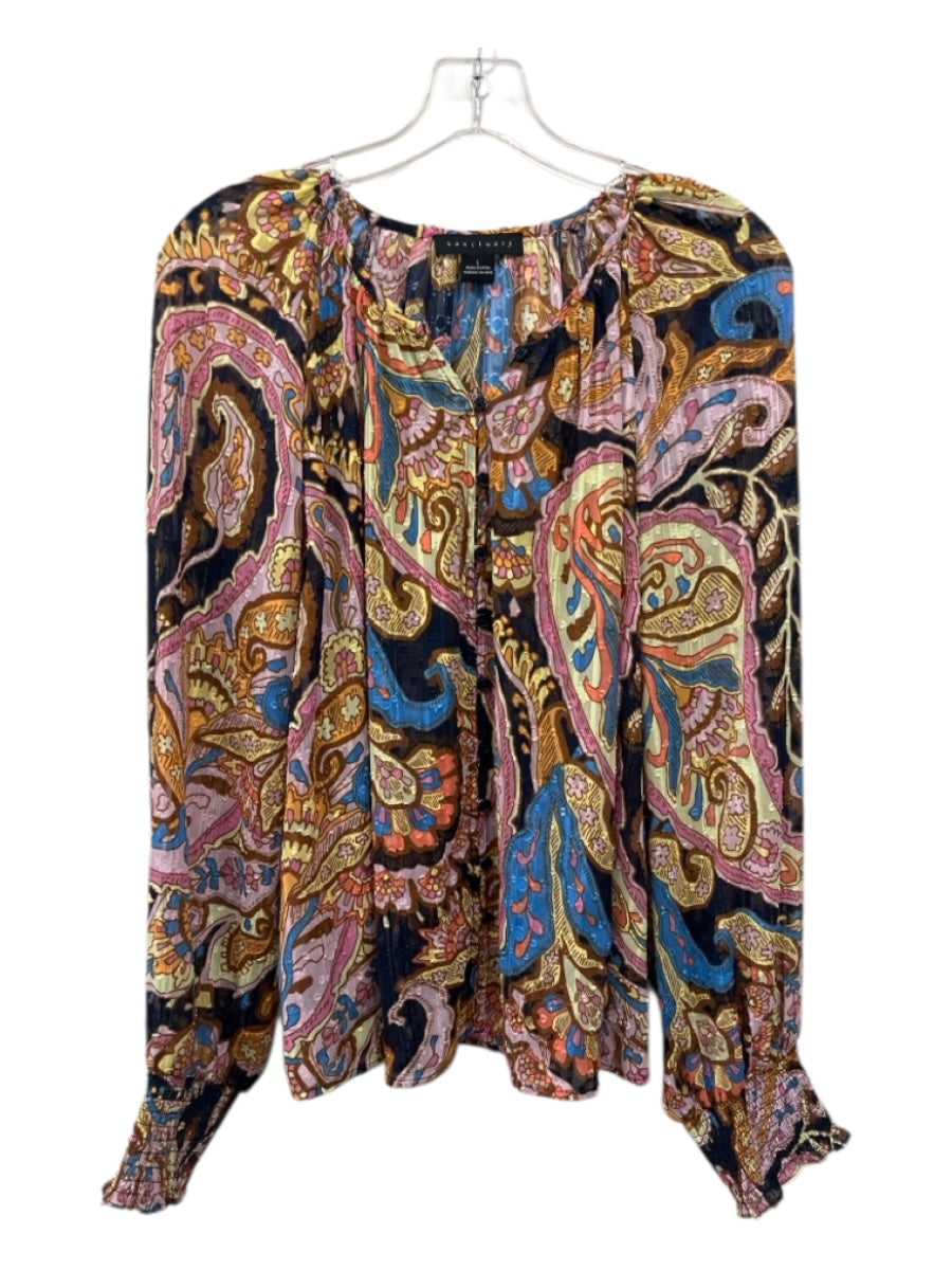Sanctuary Size L Multicolor Polyester Metallic Thread Paisley Floral Print Top