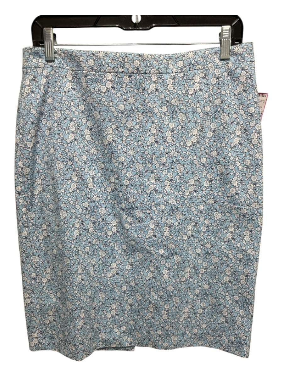 J Crew Size 8 Blue & White Cotton Floral Back Zip Pencil Knee length Skirt