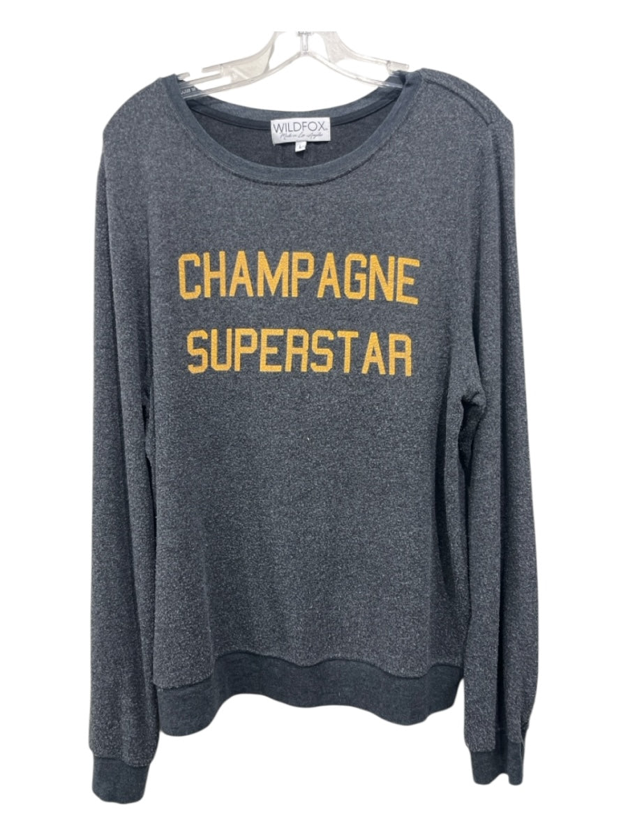 Wildfox Size L Gray & Orange Polyester Fleece graphic Long Sleeve Sweatshirt Top