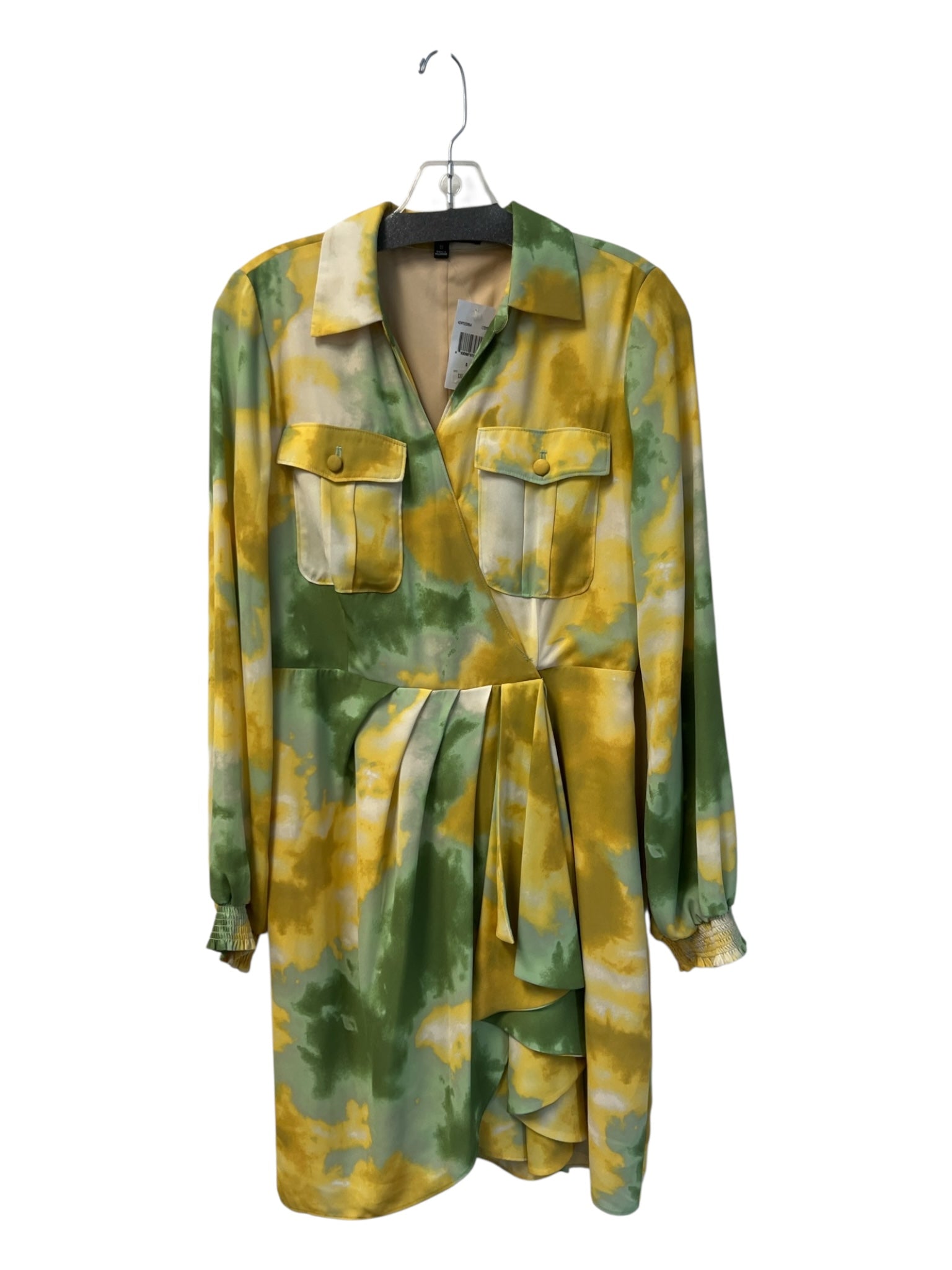 Toccin NY Size 8 Yellow & Green Polyester Lined Tye Die Long Sleeve Dress