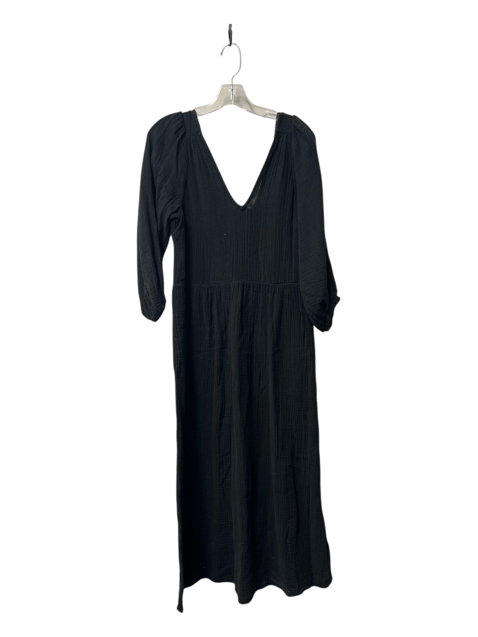 Madewell Size XXS Black Cotton V Neck Open Back Tea Length Pockets Dress