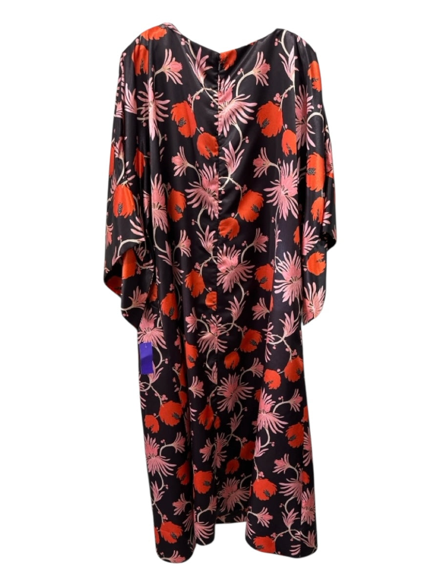 Frances Valentine Size 2X Black, Pink, Orange Polyester Floral Zip Back Dress
