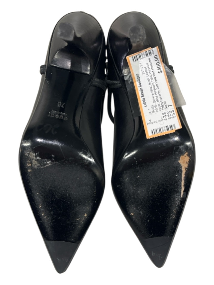 Gucci Shoe Size 7 Black Leather Upper Metal Hardware Solid Horsebit Accent Boots