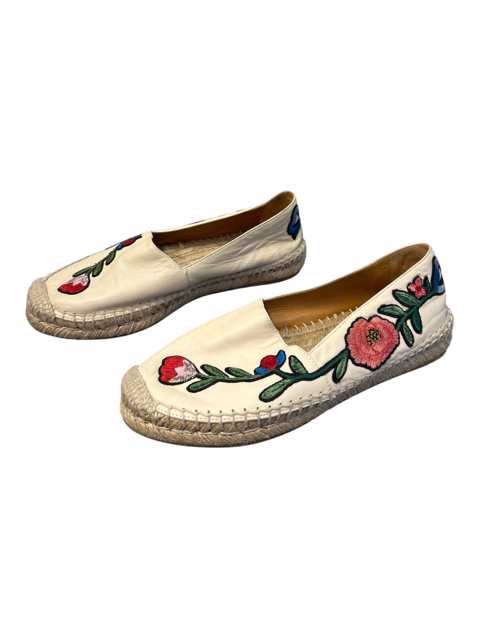 Gucci Shoe Size 35 Cream & Multi Leather Espadrille Embroider Detailing Shoes