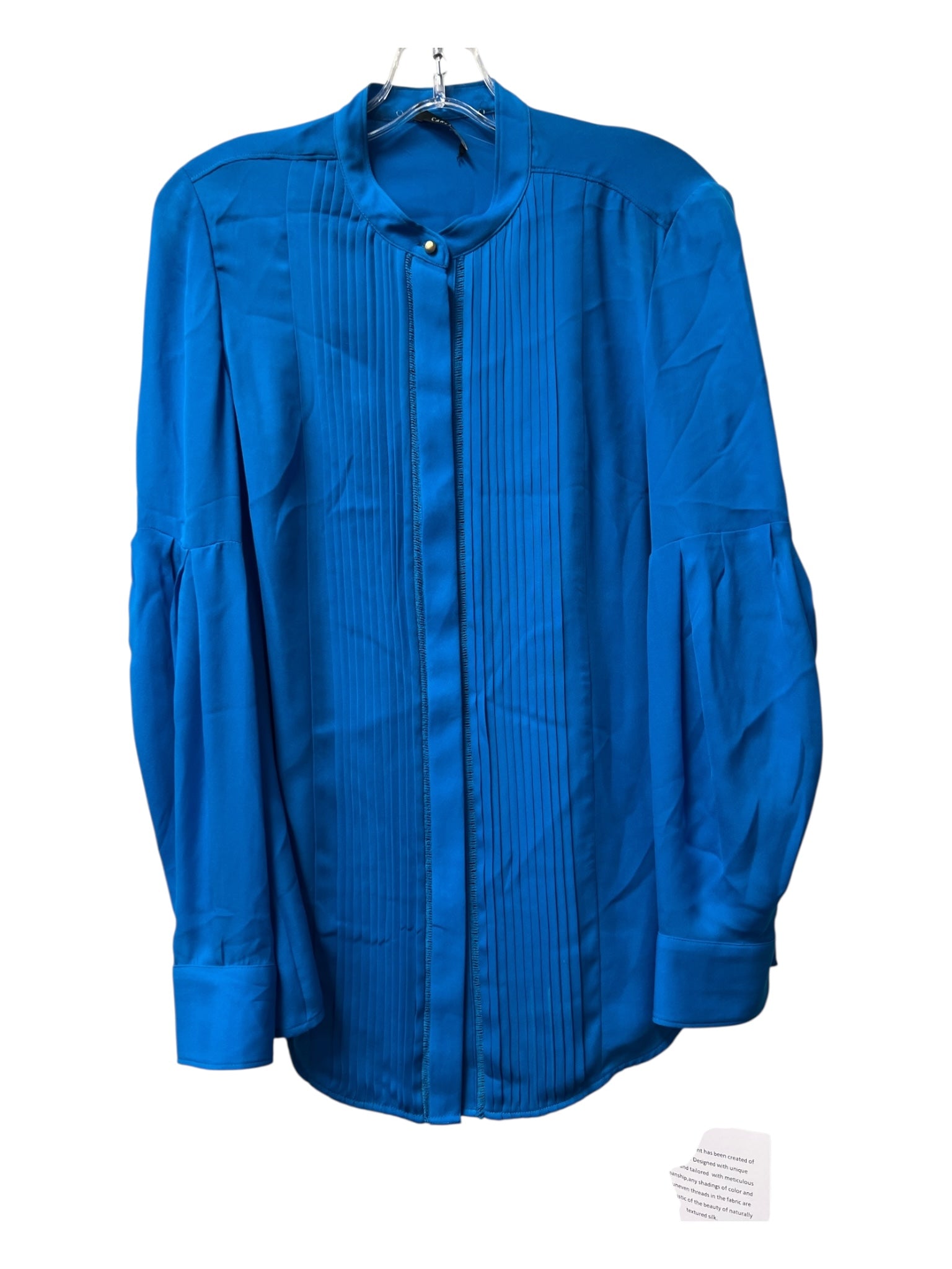 Carlisle Size 6 Royal Blue Silk Long Sleeve Pin Tuck Design Button Down Top