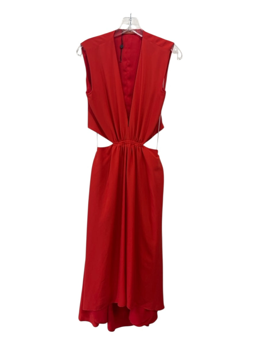 Altuzarra Size 42 Orange Red Polyester Cut Out Backless Tie Detail V Neck Dress