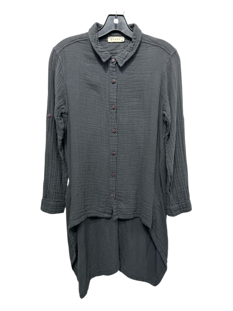 Stark X Size XS Gray Cotton Long Sleeve Waffle Knit Buttons Collar Top
