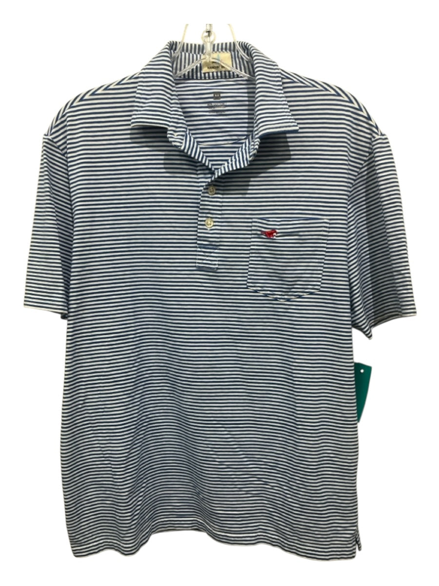 Johnnie O Size M Blue & White Cotton Blend Striped Polo Men's Short Sleeve