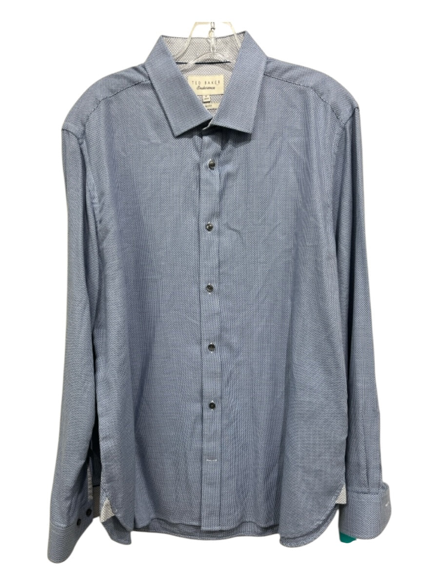 Ted Baker Size 17 Blue & White Cotton Blend Abstract Button up Long Sleeve Shirt