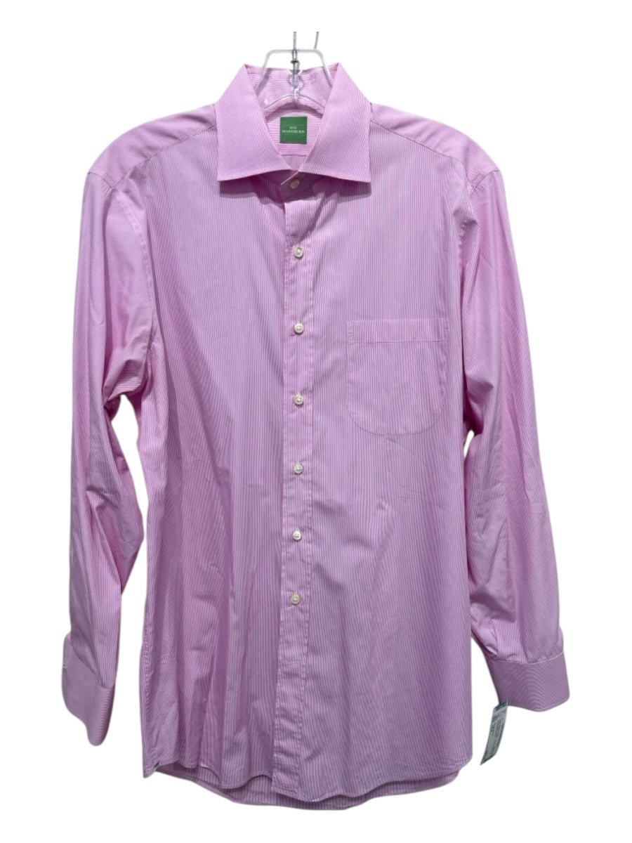 Sid Mashburn Size 15.5 Pink & White Cotton Striped Button Up Long Sleeve Shirt