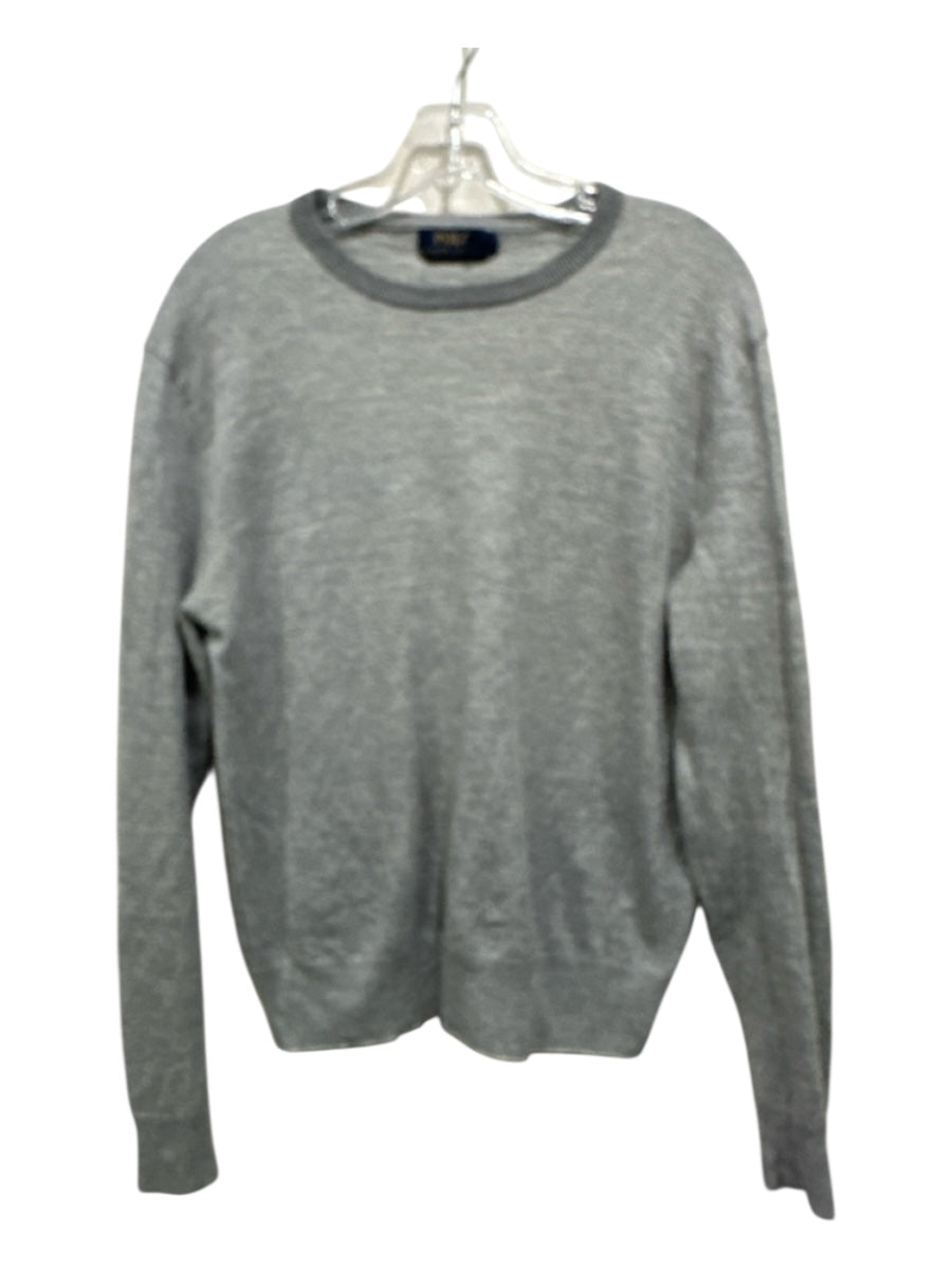 Polo Size L Gray Cotton Blend Solid Crew Men's Sweater