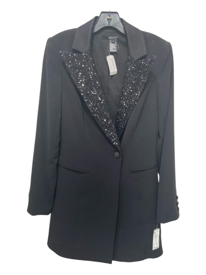 Jay Godfrey Size 8 Black Polyester Blend Sequin Collar One Button Blazer Jacket