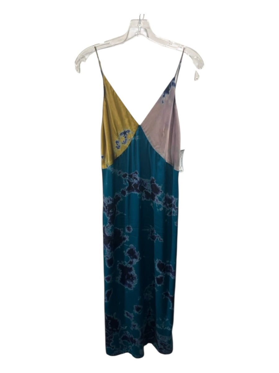 Raquel Allegra Size 1 Green, Blue, Multi Silk Spaghetti Strap Tie Dye Slip Dress