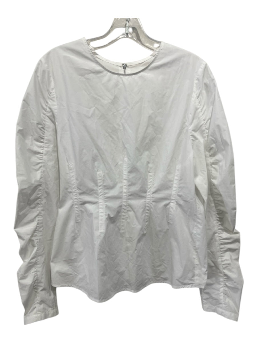 TELA Size M / 44 White Cotton Round Neck Long Sleeve Back Zip Top