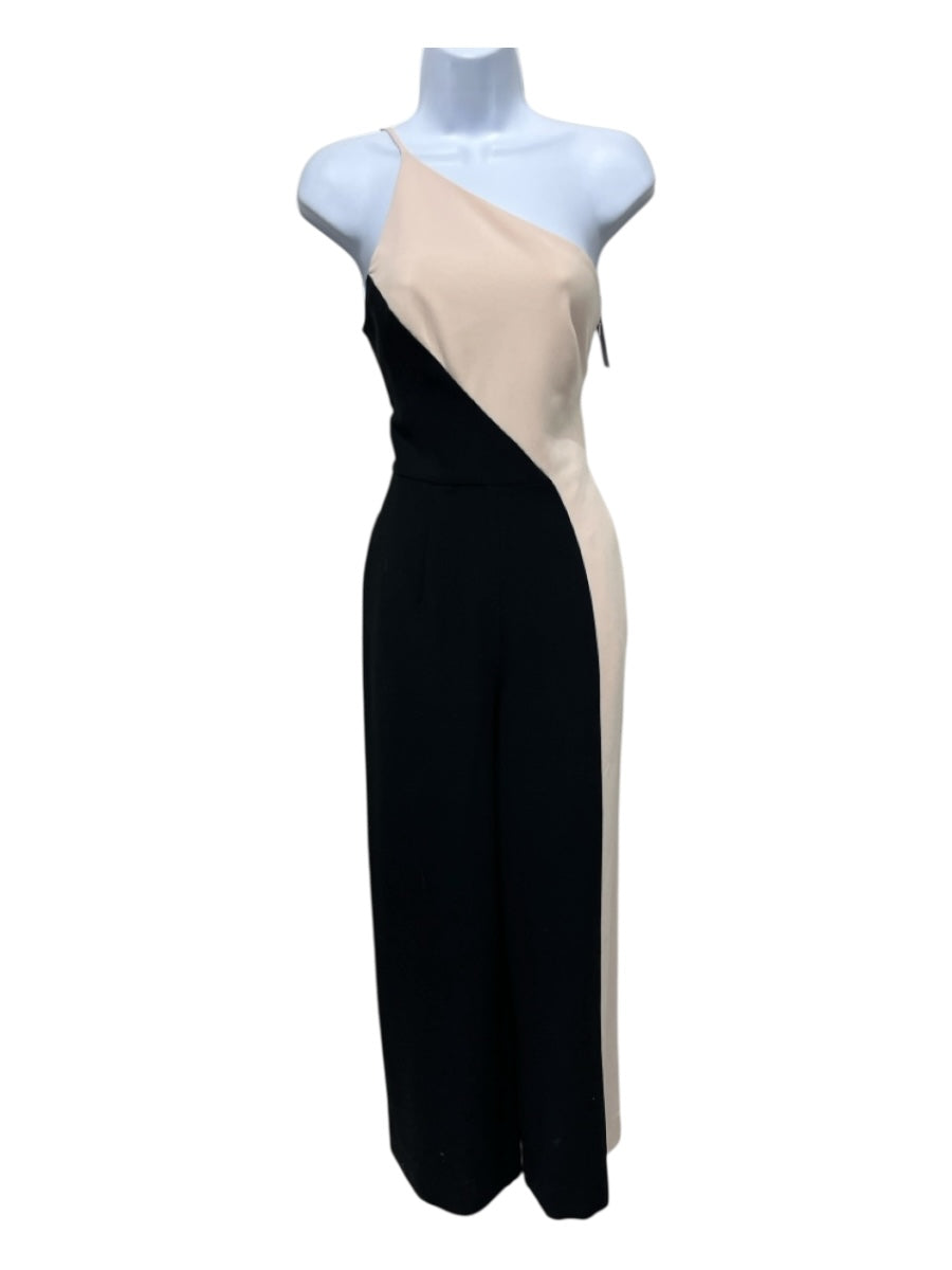 Black Halo Size 4 Black & Cream Polymide Blend Spaghetti Strap Side Zip Jumpsuit