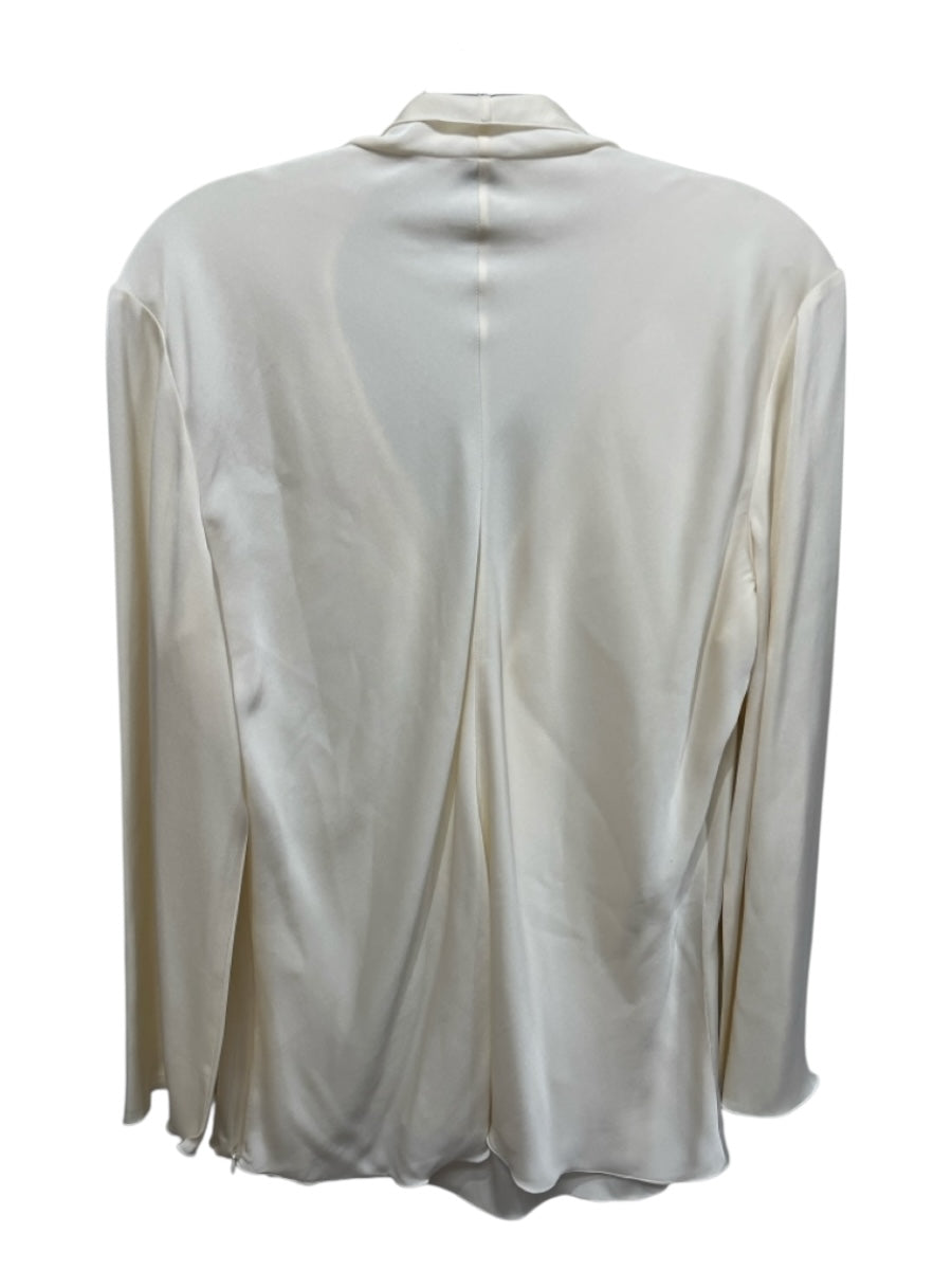 Armani Collezioni Size 14 Cream White Silk Blend Long Sleeve Solid Blouse Top