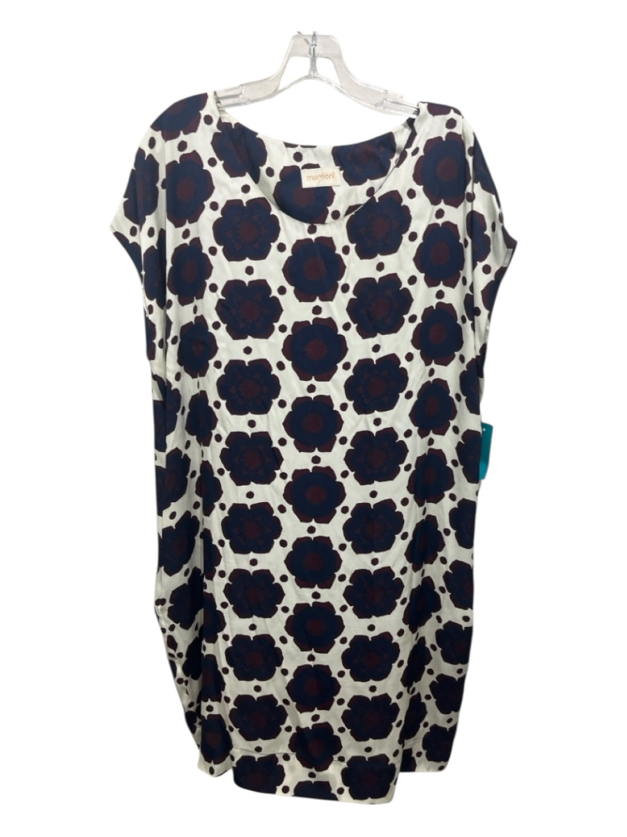 Momoni Size M Burgundy, Navy, White Viscose Blend Abstract Floral Shift Dress