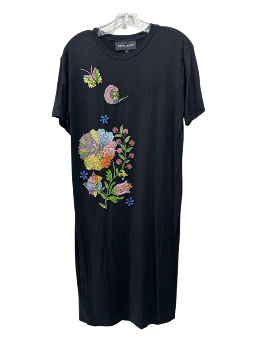 Cynthia Rowley Size Small Black Viscose Blend Floral Embroidered Dress