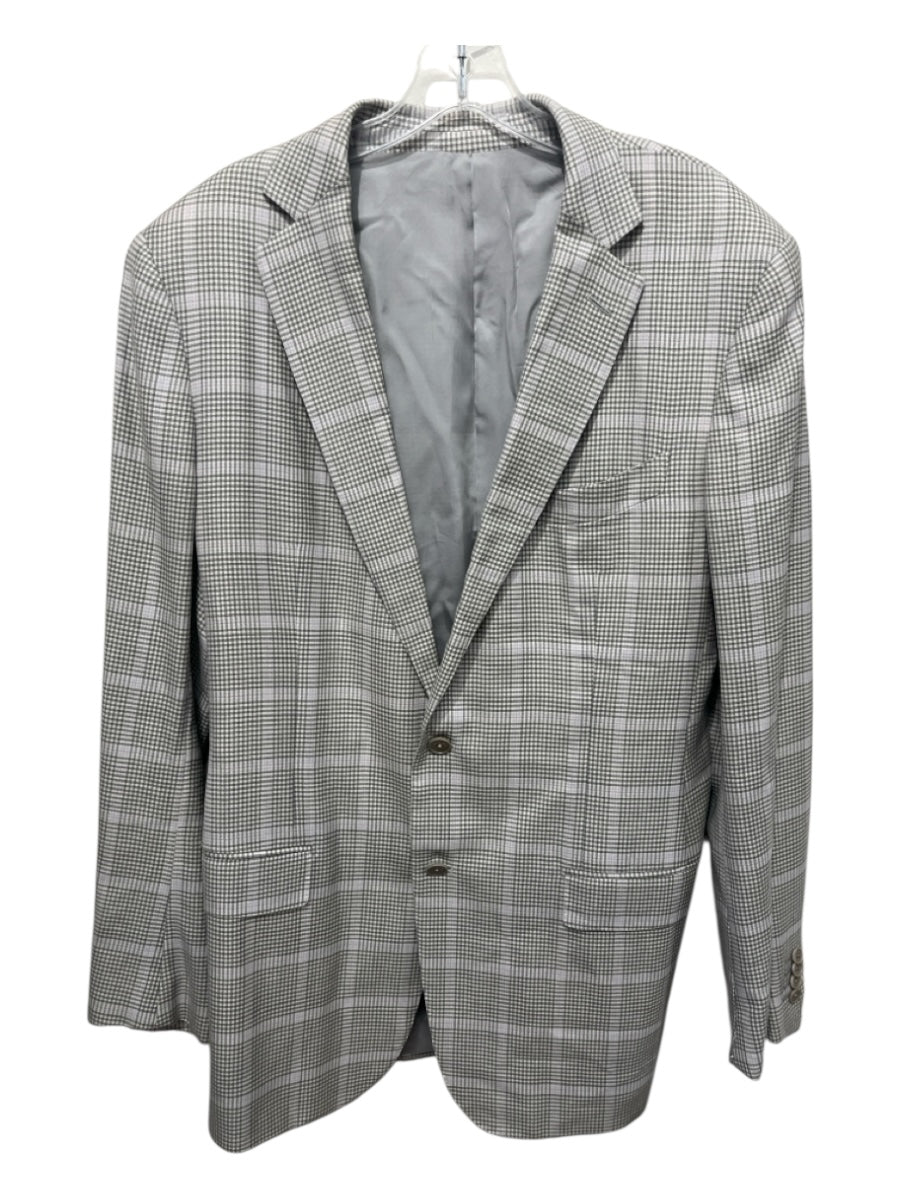 Ermenegildo Zegna Gray & Beige Print Wool Blend Plaid 2 Button Men's Blazer