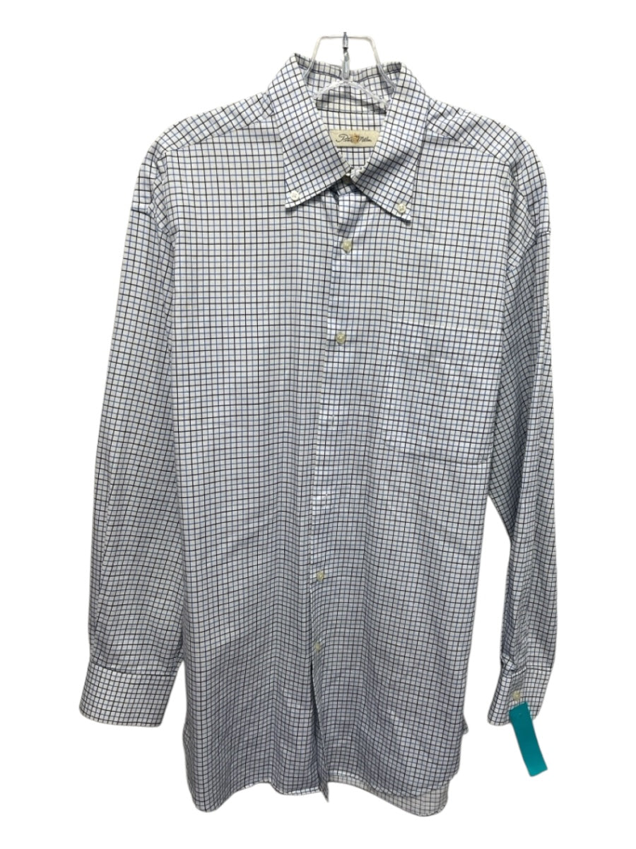 Peter Millar Size L White & Blue Cotton Plaid Button Down Long Sleeve Shirt