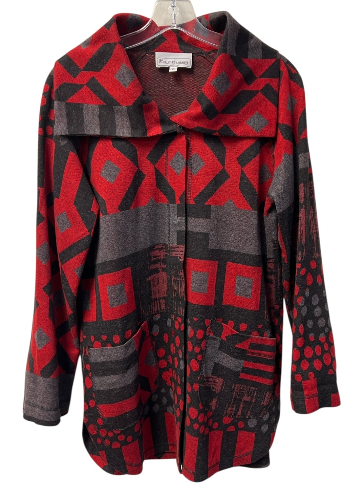 Elliot Lauren Size 4 Red, Black & Gray Acrylic Blend Abstract Print Jacket