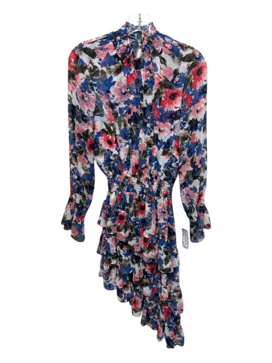 Misa Size Small White, Pink & Blue Polyester Long Sleeve Smocked Neck Dress