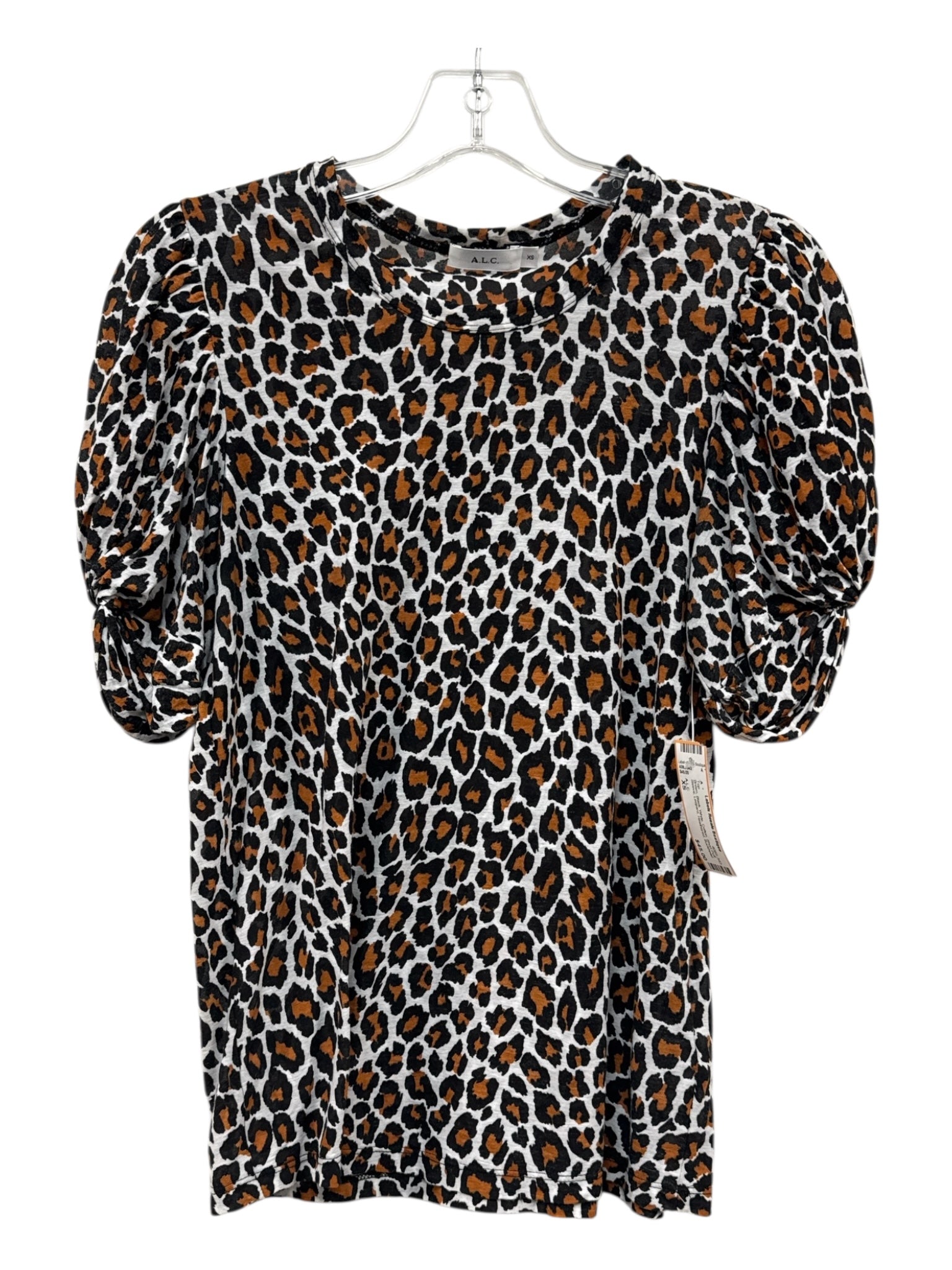 A.L.C. Size XS Brown, Black, White Cotton Short Puff Sleeve Leopard Top - Labels Resale Boutique