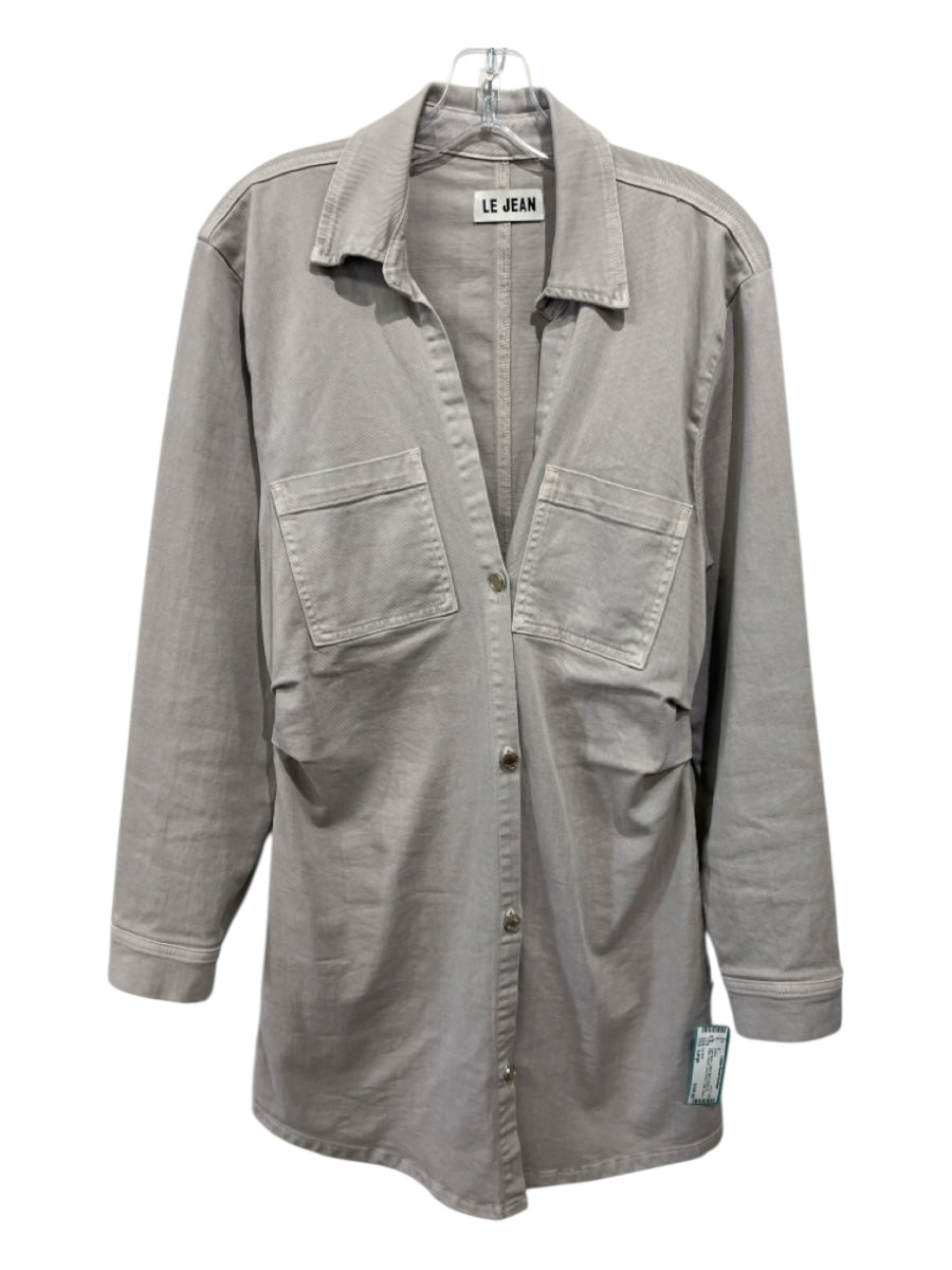 Le Jean Size Large Light taupe Cotton Blend Button Up Patch Pocket Collar Dress