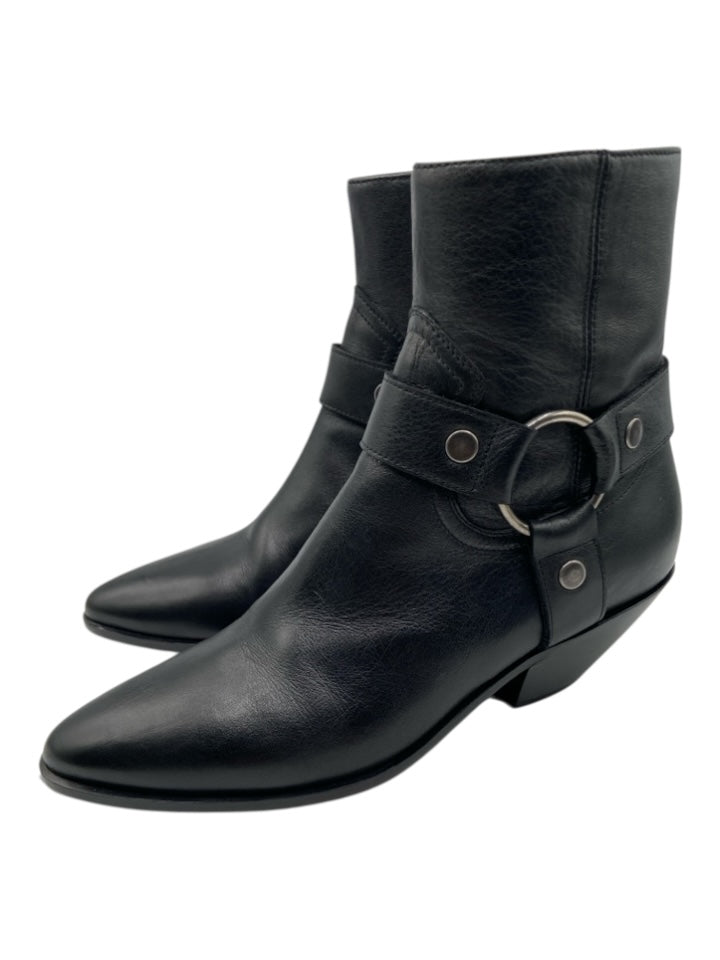 Saint Laurent Shoe Size 37 Black Leather Upper silver tone hardware Booties