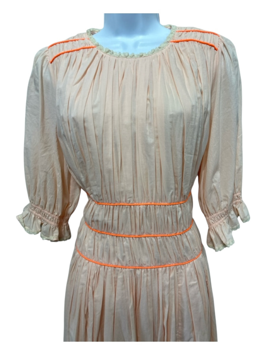 Hunter Bell Size 8 peach & neon orange Cotton 1/2 Balloon Sleeve Lace Trim Dress