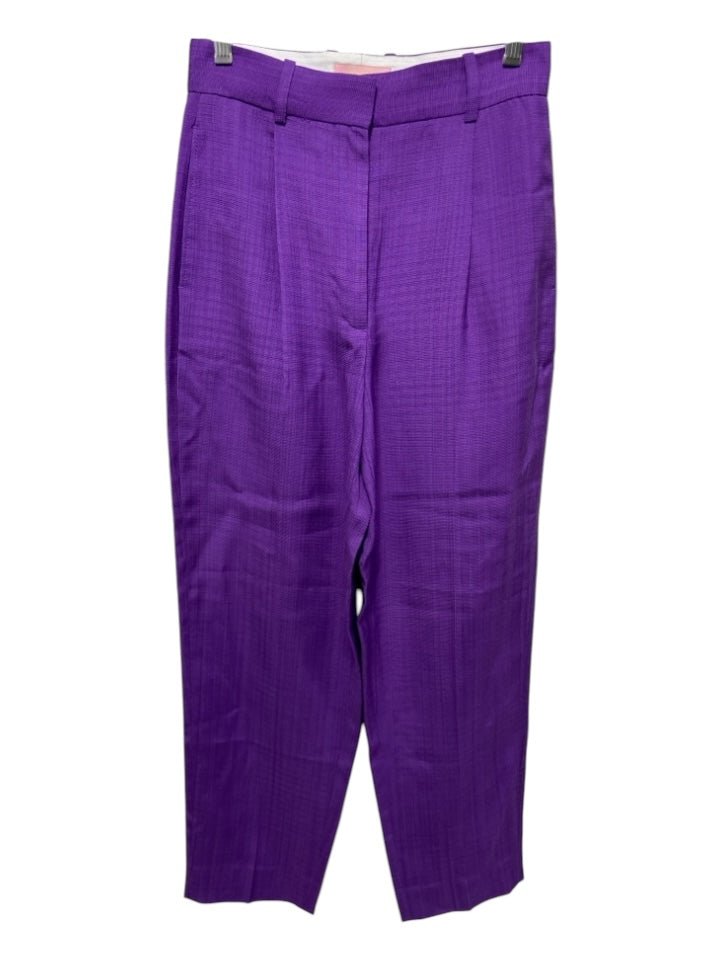 Sandro Size 34 Purple Viscose Blend High Rise Button & Hook Pleat Detail Pants