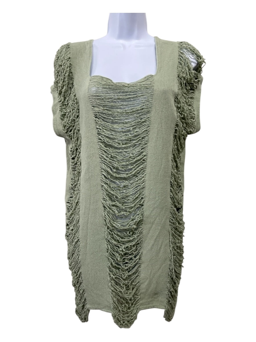 Mare Mio Size Est S Green Cotton Sleeveless Midi distressed Top