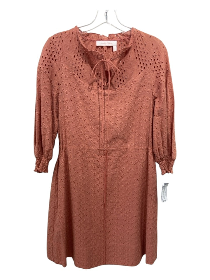 See By Chloe Size XS/36 Burnt Orange Cotton 1/2 Sleeve Eyelet Neck Tie Dress