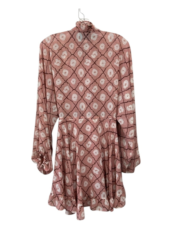 Alexis Size M Pink, White, Brown Polyester Geometric Print drawsstring Dress